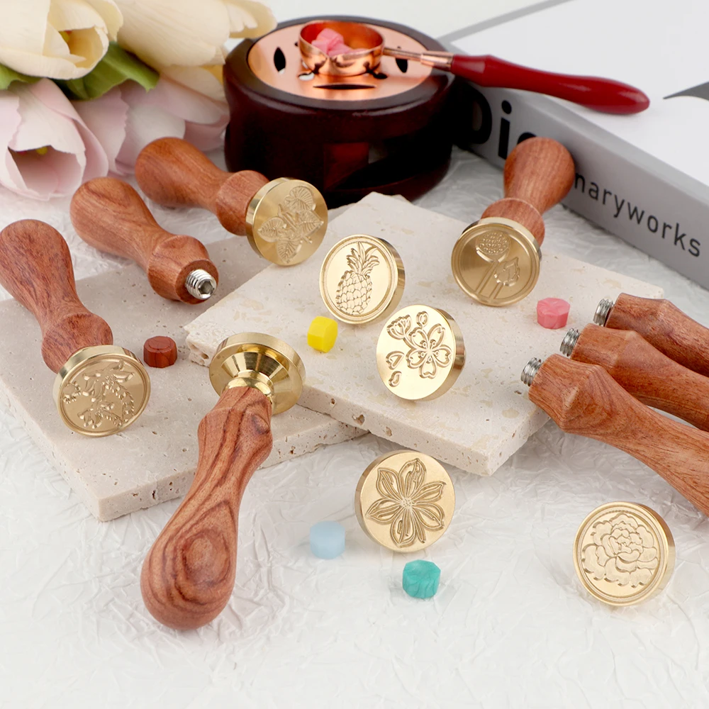 Wax Seal Stamp Set - Wachssiegel-Stempelset 1 abnehmbarer runder Messingstempelkopf und